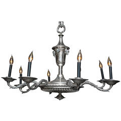 French Silver Plate Eight-Arm Chandelier with Ram's Head Detail 8