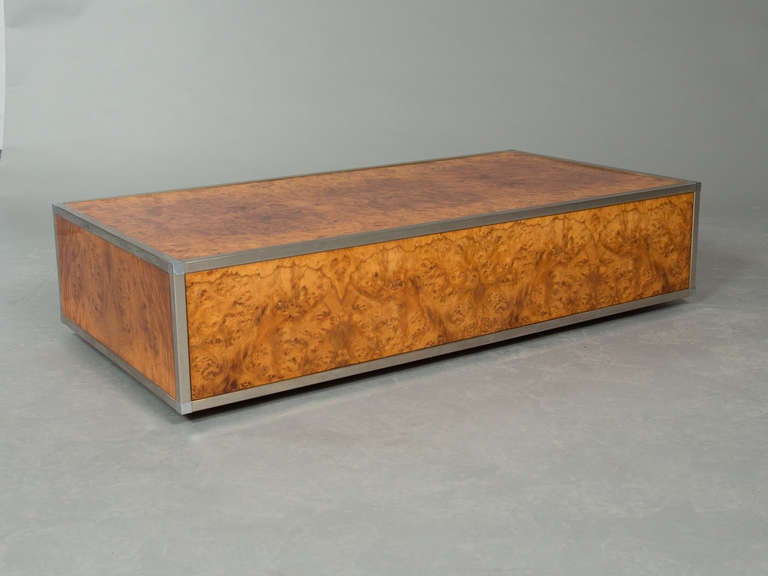 Brushed Pair of Mid-Century Burl Wood Coffee Tables