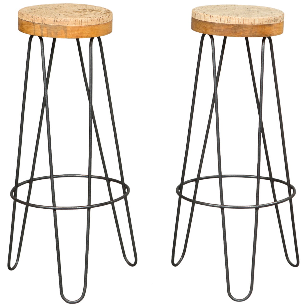 Pair of 1960s Industrial Stools with Cork Tops