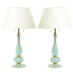 Pair of Irridescent Turquoise Murano Lamps