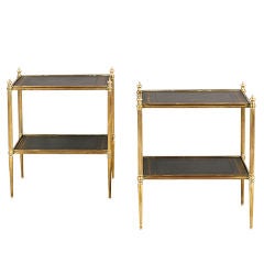 French Bronze and Leather End Tables French Bronze and Leather End Tables