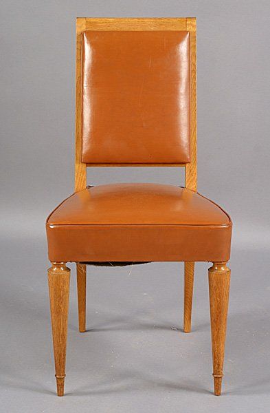 Set of eight French Art Deco oak dining chairs in the style Andre Arbus.