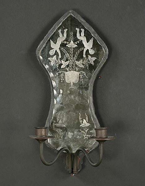 Mid-20th Century Pair of Etched Mirror Sconces For Sale