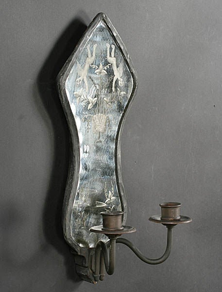 Pair of Etched Mirror Sconces For Sale 1