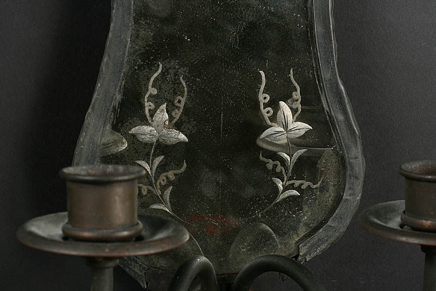 Pair of Etched Mirror Sconces For Sale 4