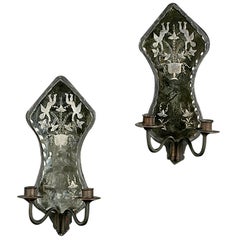Pair of Etched Mirror Sconces