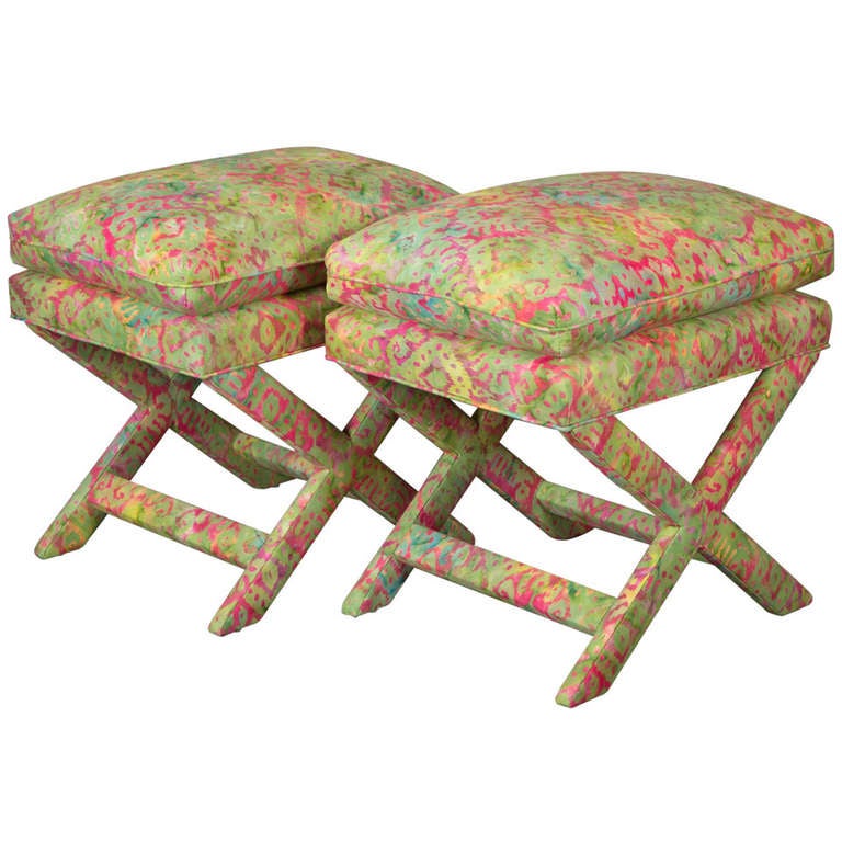 Pair of MidCentury Upholstered Ottomans For Sale at 1stdibs