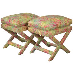 Pair of Mid-Century Upholstered Ottomans