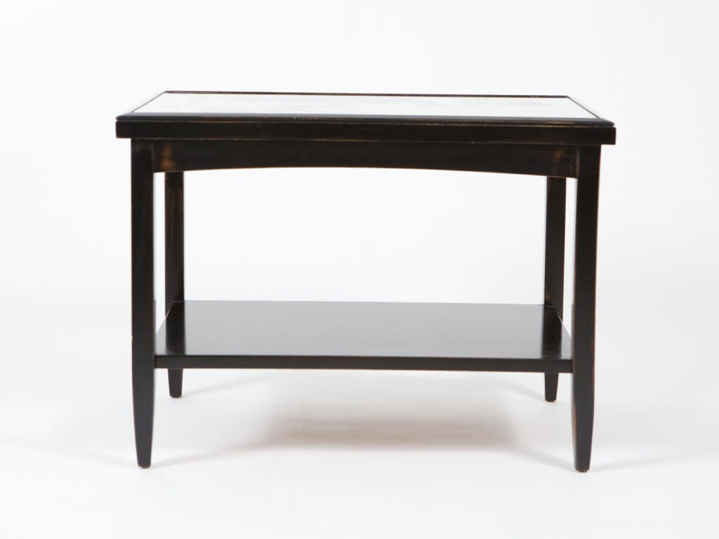 Pair of Ebonized End Tables with Antique Mirror Tops 1