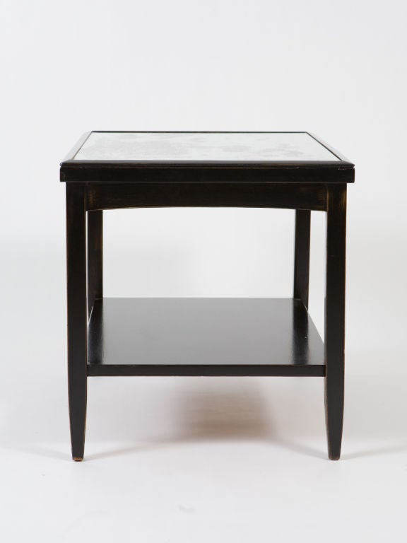 Pair of Ebonized End Tables with Antique Mirror Tops For Sale 3