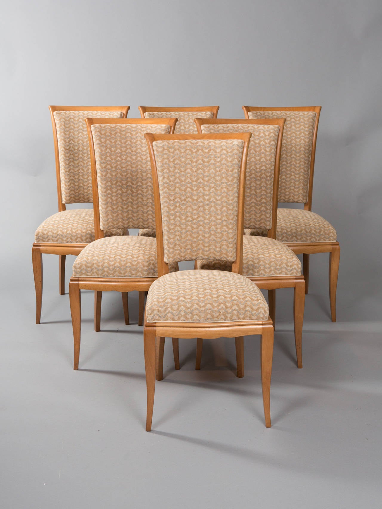 Set of six maple Art Deco Dining chairs. Fully restored and newly upholstered.
Seat depth - 16