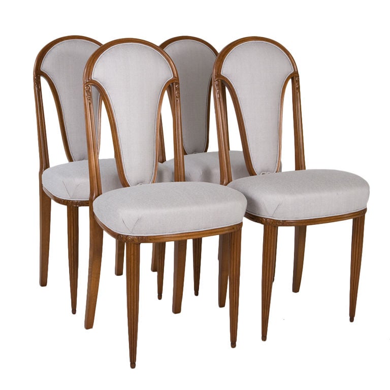 Four French Art Deco Side Chairs For Sale