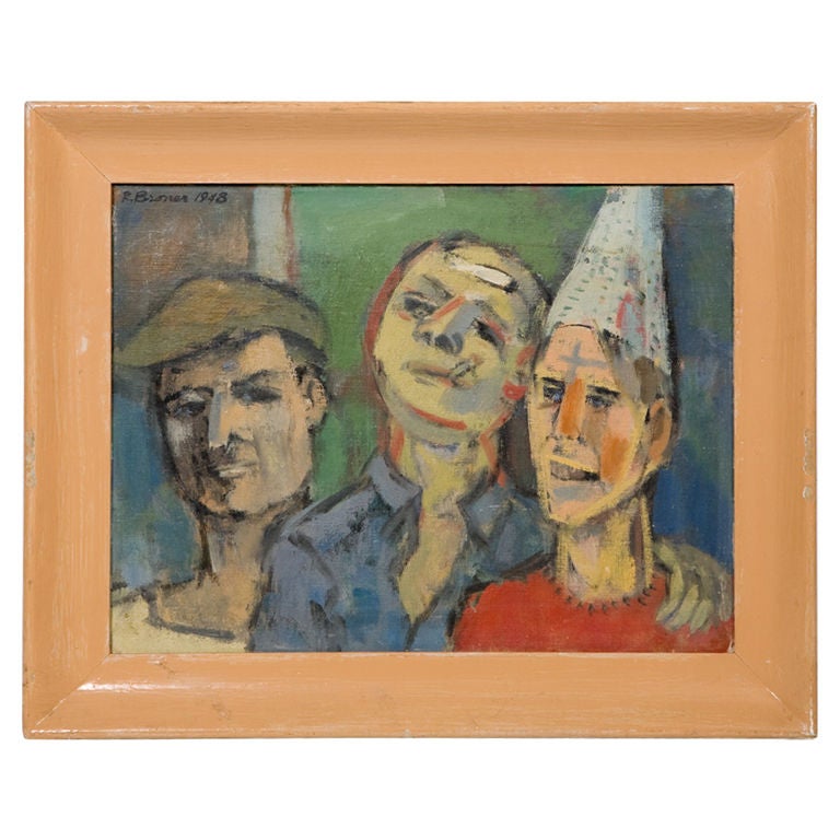 Mid-Century Robert Broner Oil Painting with with 3 Figures For Sale