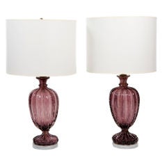 Pair of Violet Murano Lamps