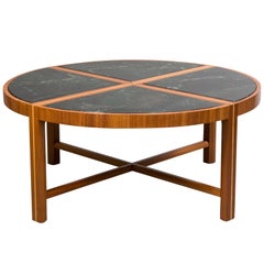 Round Coffee Table with Green Marble Top