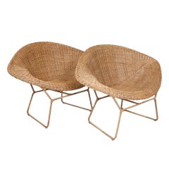 Modern Woven Rattan Armchairs