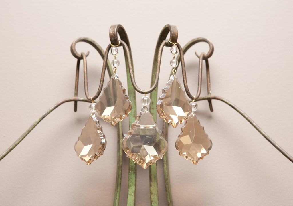 1940's French Painted Metal Sconces with Crystals For Sale 2