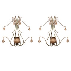 1940's French Painted Metal Sconces with Crystals 11