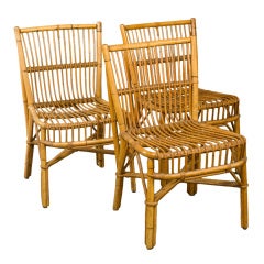 Trio of Bamboo and Cane Side Chairs