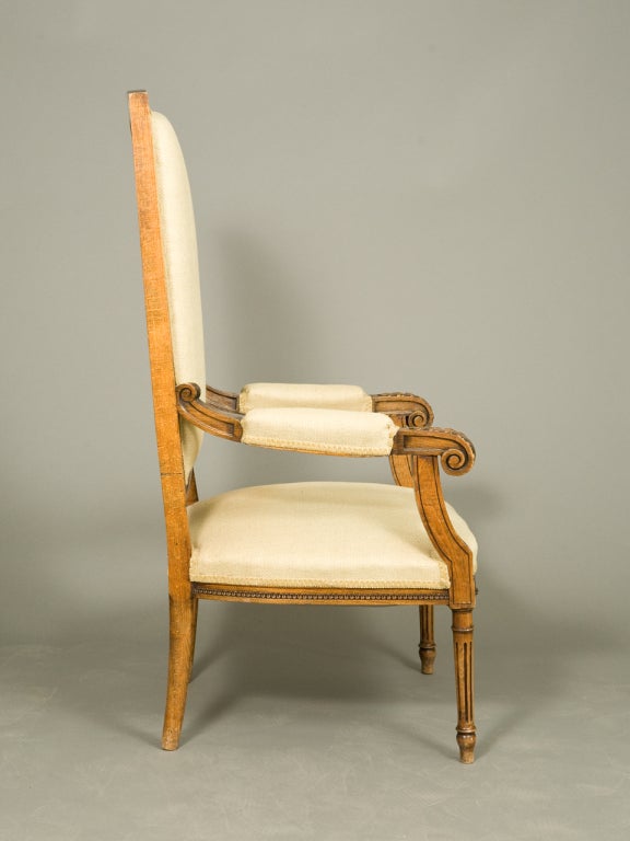 French Louis XVI Style High Back Fauteuil For Sale