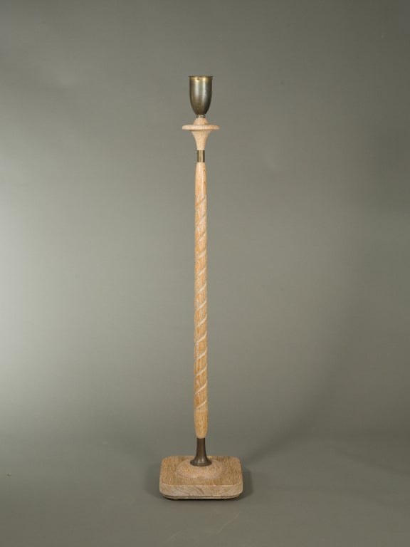 American Pair of Cerused Oak Floor Lamps Attributed to Russel Wright