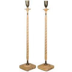 Pair of Cerused Oak Floor Lamps Attributed to Russel Wright