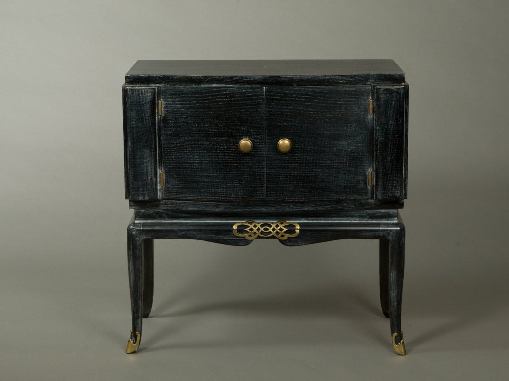 Wood Pair of Black Cerused French Deco Nightstands