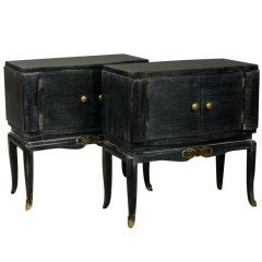 Used Pair of Black Cerused French Deco Nightstands