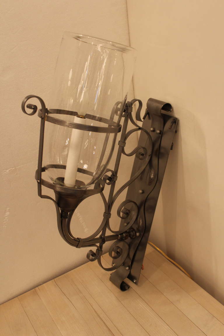 British Antique Wall Sconce with Hurricane Glass