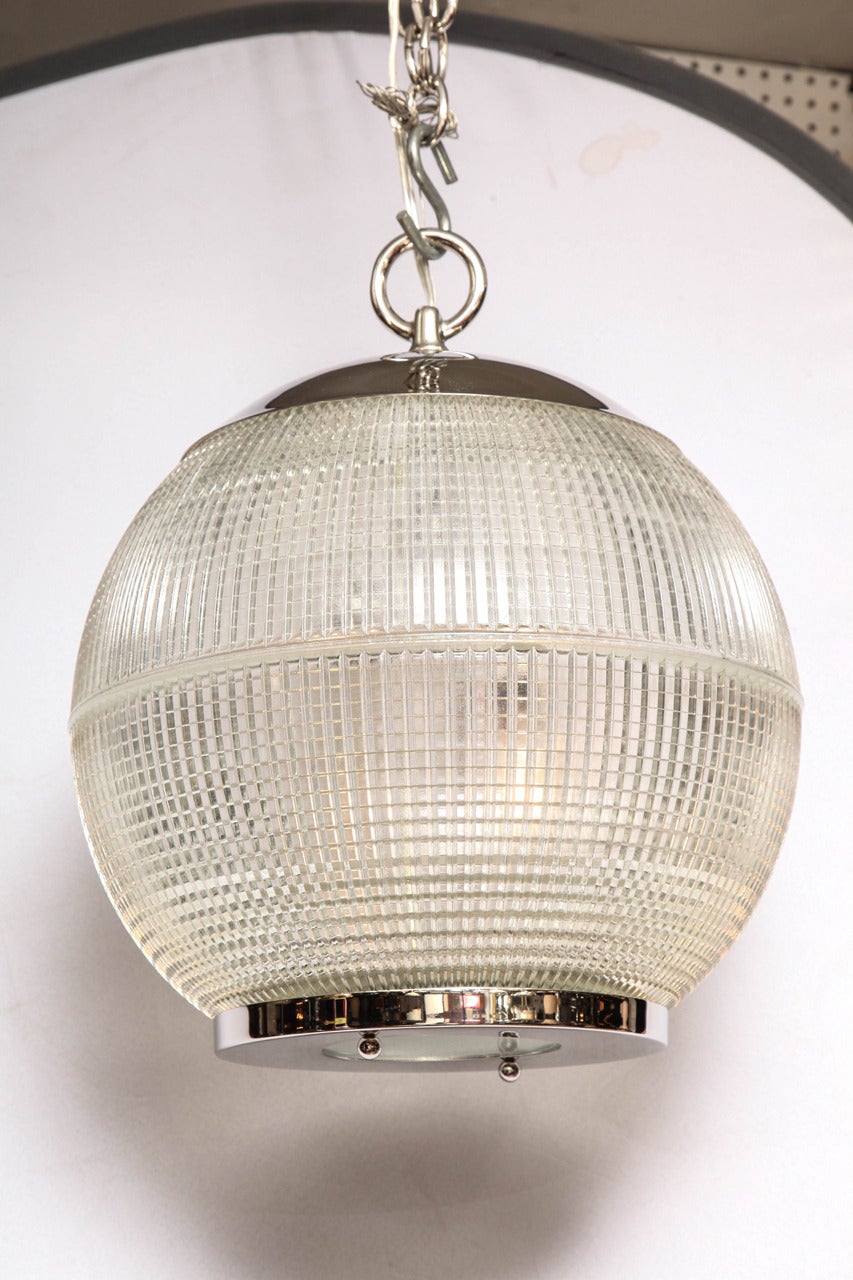 18" ball globe with original vintage glass.

Currently the hardware on the fixture has a beautifully shiny polished nickel finish that we engineered after they came in from France.

Hardware available in any finish or plating.

Handpicked