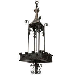 Antique 19th c. Gothic Wrought Iron Chandelier
