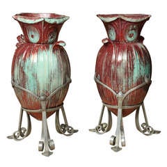 Pottery Urns by Muller & Bases by Edgar Brandt