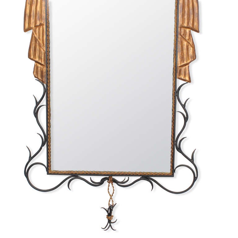 French Pair of Spectacular Gilt Metal Mirrors in the Style of Gilbert Poillerat