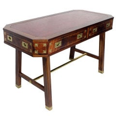 English Campaign Faux Partners Desk with Brass Inlay