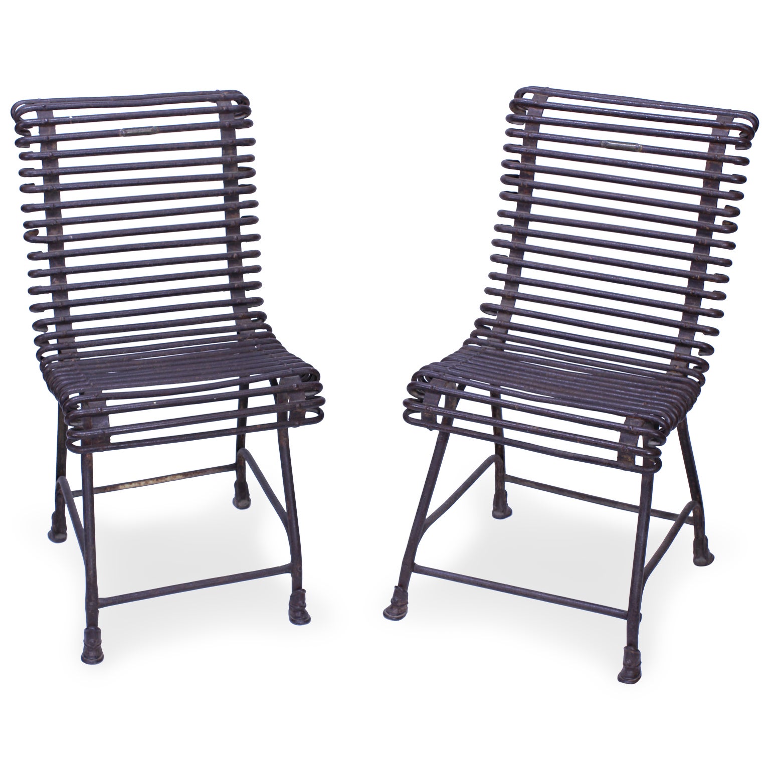 Pair of Forged Iron Labelled Societe Anonyme Folk Chairs