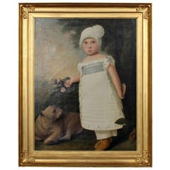 Antique Large Important Early 19th Century Oil on Canvas Portrait of a Child