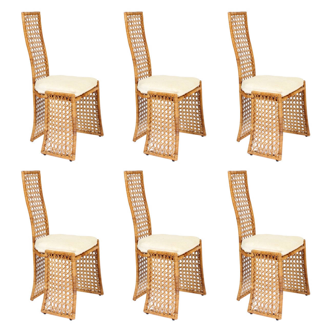 Set of 6 Modern Design Cane or Wicker Side Chairs