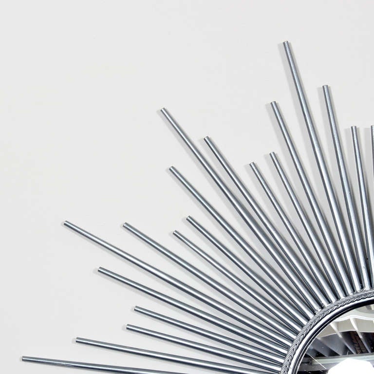 French Mid-20th Century Steel Sunburst Mirror