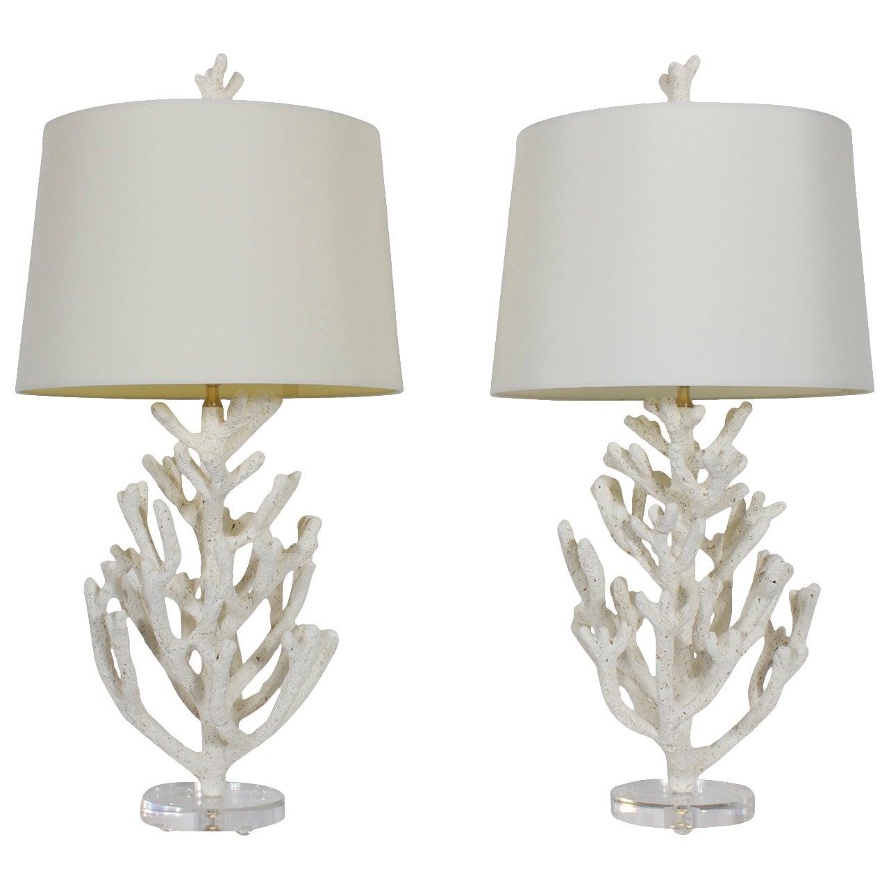 Pair of Faux Coral Custom Table Lamps on Lucite Bases