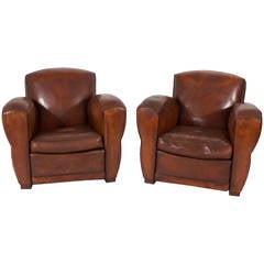 Pair of Impressive Art Deco Leather Club Chairs