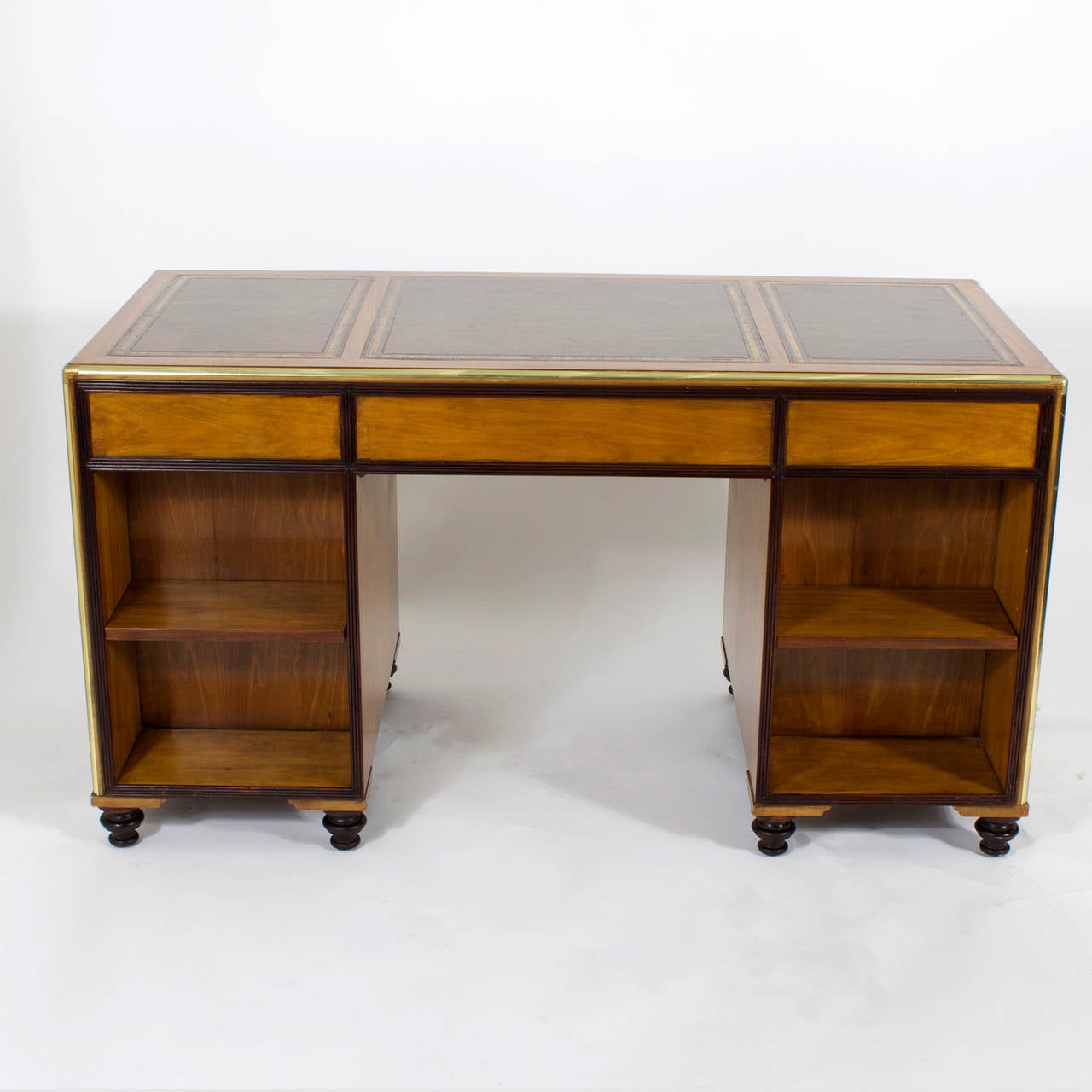 Labeled Baker Campaign Style Desk with Bookcase Front In Excellent Condition In Palm Beach, FL