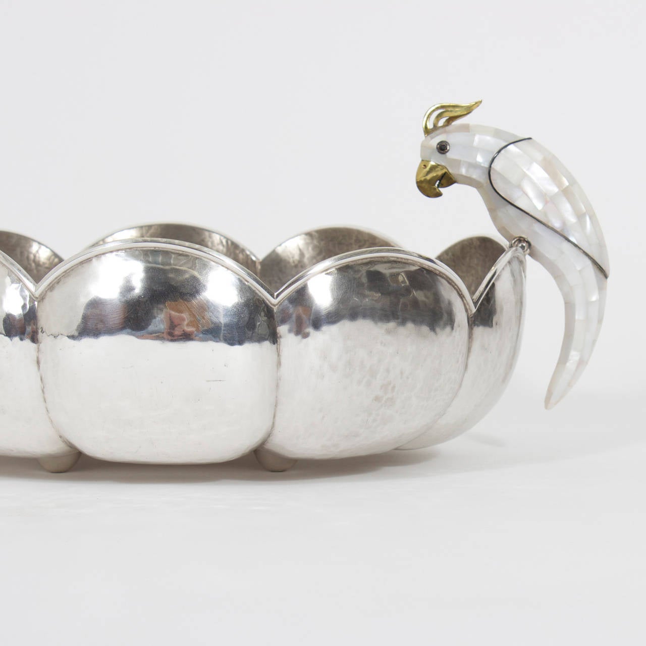 Los Castill Hand Hammered Silver Plated Bowl with Parrots