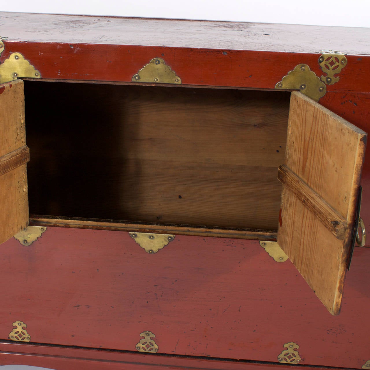 Pair of Chinese Red Chests or Night Stands with Brass Accents 2