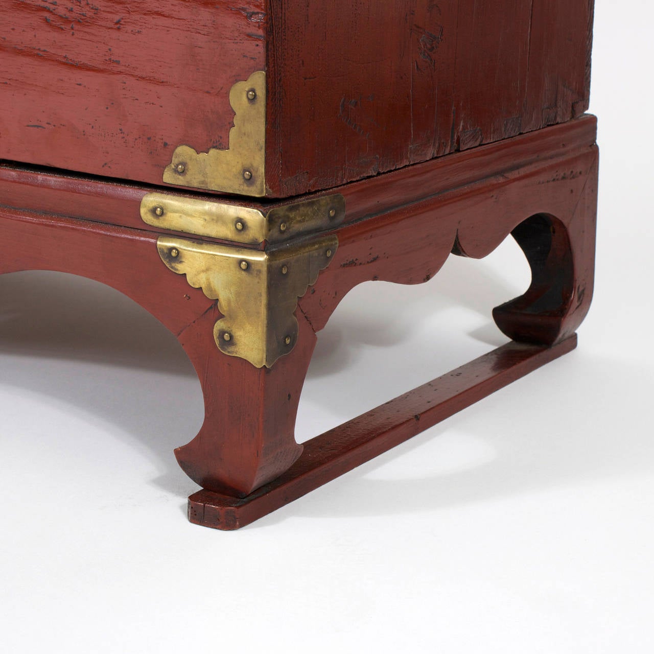 Pair of Chinese Red Chests or Night Stands with Brass Accents 4