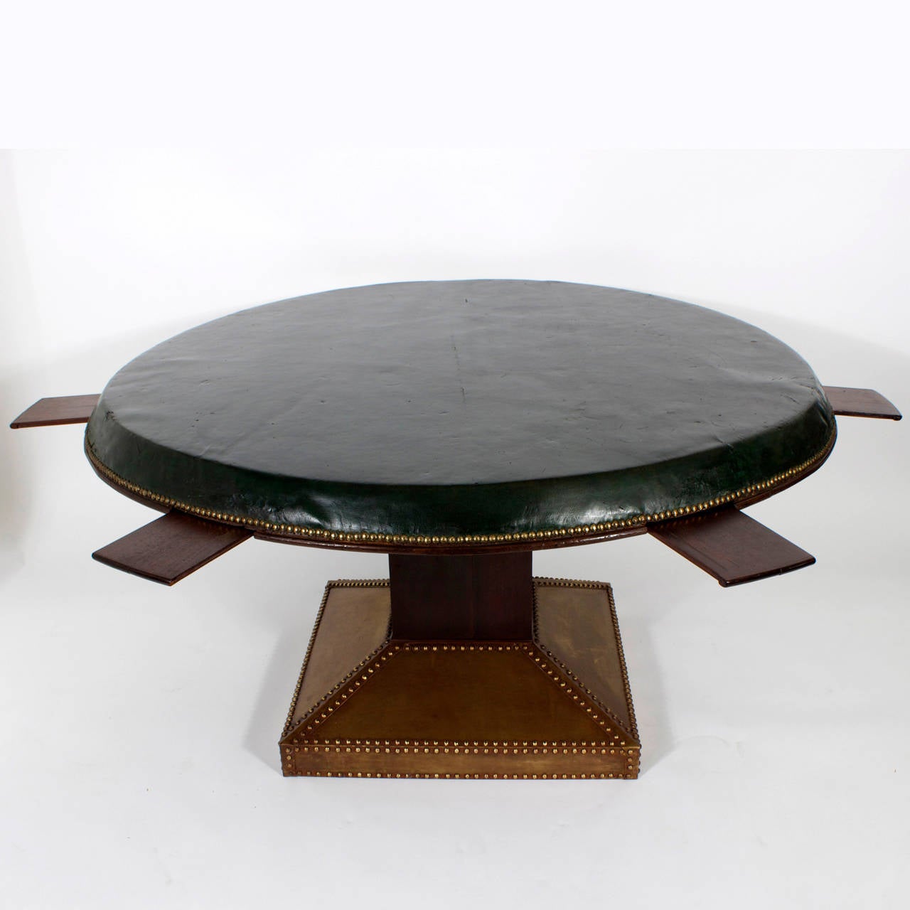 Large Round Leather Top Games Table with Drink Slides