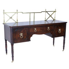 19th C. Mahogany Sideboard with Brass Backboard or Gallery