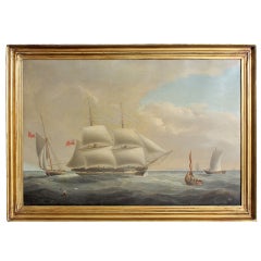 Large 19th Century Oil on Canvas Painting a Marine Scene in the English Channel