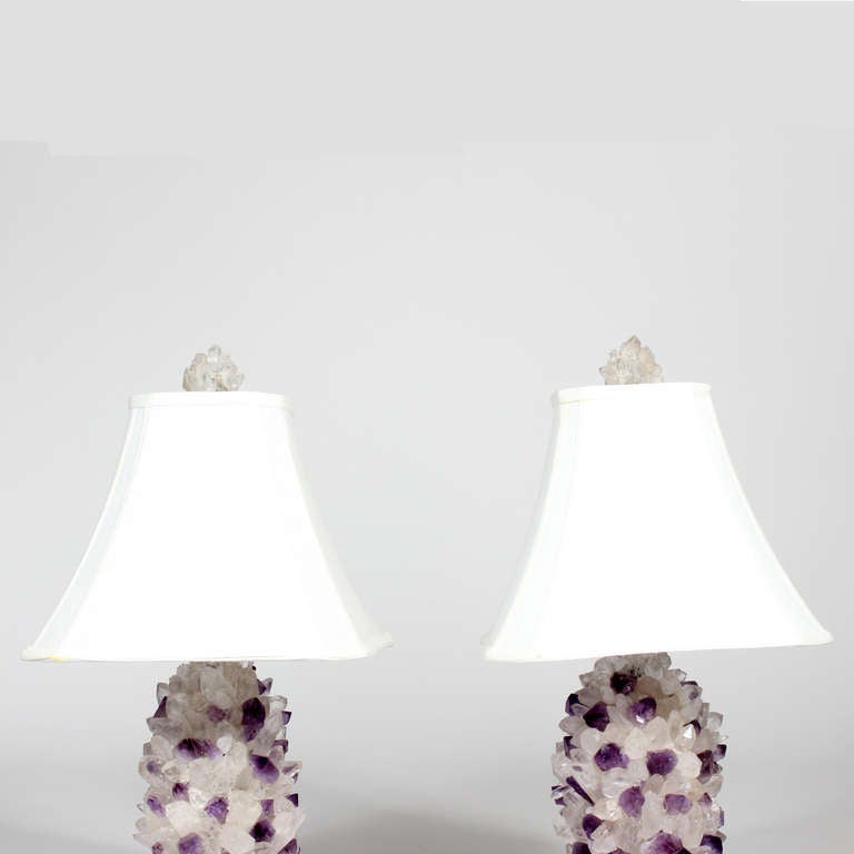 Louis XV Pair of Arthur Court Rock Crystal and Amethyst Lamps