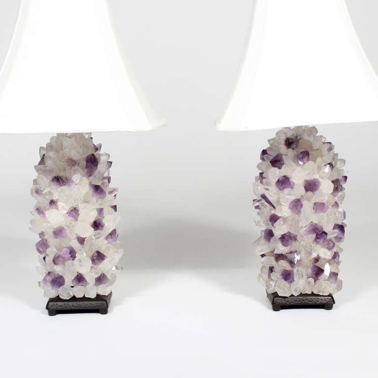 American Pair of Arthur Court Rock Crystal and Amethyst Lamps