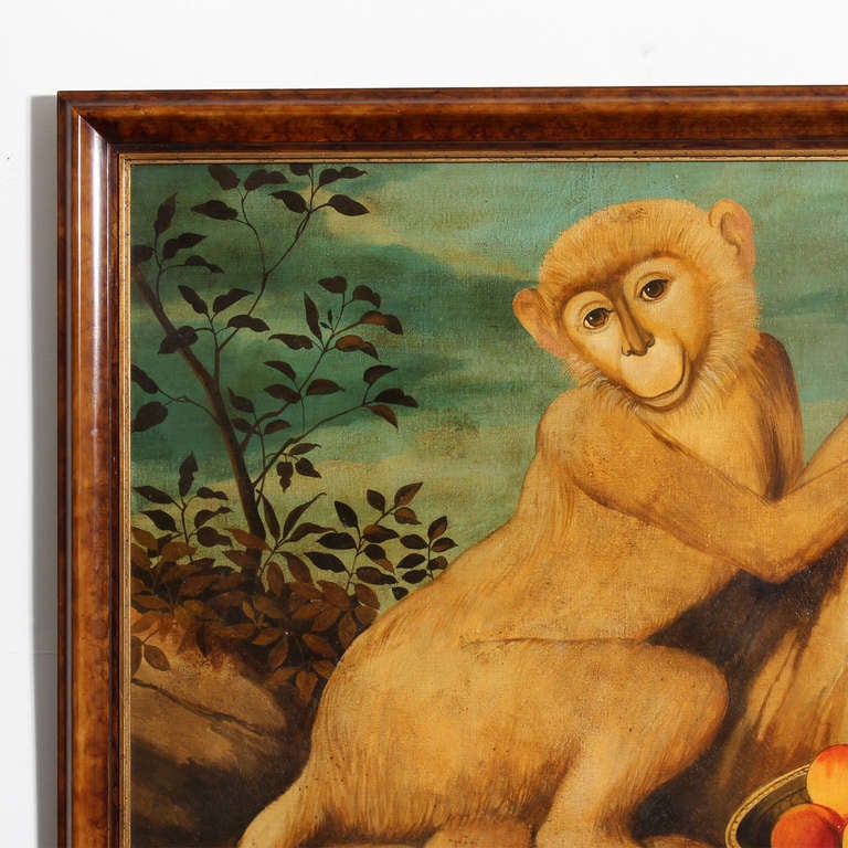 C'est merveilleux:: non ? Une merveilleuse paire de peintures de singes:: avec un grand attrait folklorique:: un langage corporel charmant:: de belles couleurs:: de grandes pattes:: et un fabuleux fond avant et arrière. Cadres peints d'origine.